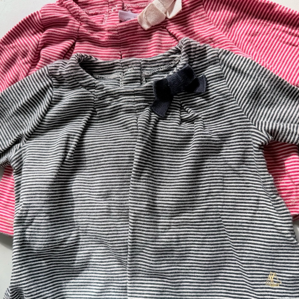 Petit Bateau Striped Kids Shirt with Bow Accent (Twins Set)